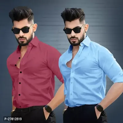 Reliable Multicoloured Cotton Solid Long Sleeves Casual Shirts For Men Pack Of 2