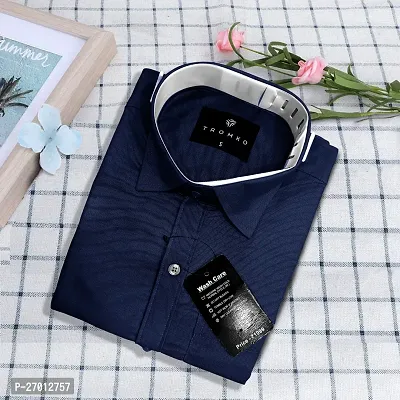 Reliable Navy Blue Cotton Solid Long Sleeve Casual Shirts For Men