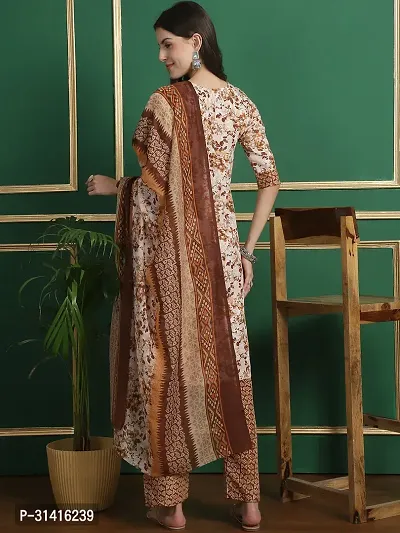 Beautiful Cotton Blend Beige Printed Kurta Pant And Dupatta Set For Women-thumb3