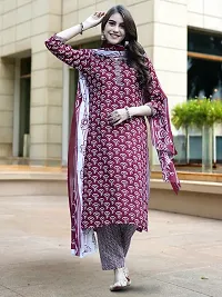 Stylish Maroon Cotton Blend Printed Kurta, Bottom and Dupatta Set For Women-thumb2