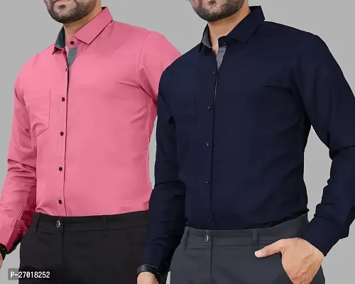 Stylish Multicoloured Cotton Solid Regular Fit Long Sleeve Casual Shirt For Men Pack Of 2
