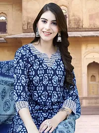 Attractive Navy Blue Printed Cotton Blend Kurta Pant With Dupatta For Women-thumb1