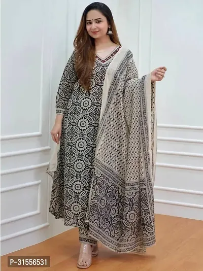 Elegant Black Viscose Rayon Printed Straight Kurta, Bottom and Dupatta Set For Women-thumb5