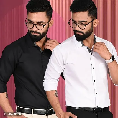 Stylish Cotton Multicoloured Regular Fit Formal Shirt For Men Pack Of 2