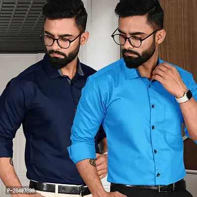 Stylish Cotton Multicoloured Solid Regular Fit Formal Shirt For Men Pack Of 2