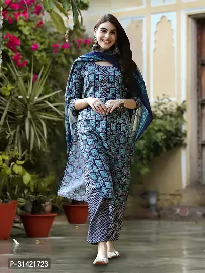 Fancy Cotton Blend Kurta Bottom And Dupatta Set For Women-thumb0