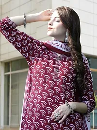 Stylish Maroon Cotton Blend Printed Kurta, Bottom and Dupatta Set For Women-thumb1