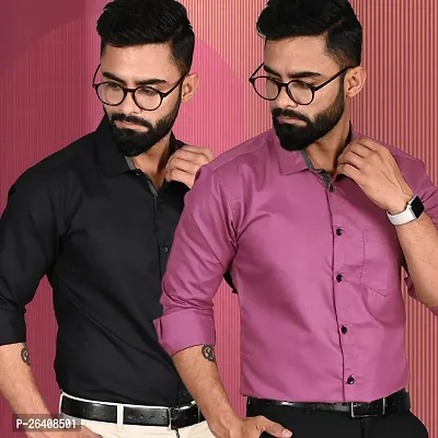 Stylish Cotton Multicoloured Regular Fit Formal Shirt For Men Pack Of 2