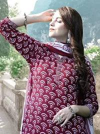 Stylish Maroon Cotton Blend Printed Kurta Bottom and Dupatta Set For Women-thumb3