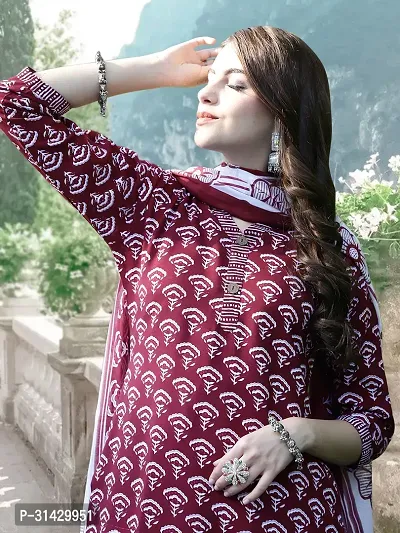 Stylish Maroon Cotton Blend Printed Kurta Bottom and Dupatta Set For Women-thumb4