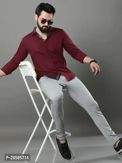 Stylish Maroon Cotton Long Sleeve Solid Regular Fit Formal Shirt For Men-thumb4
