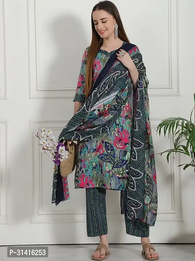 Beautiful Cotton Blend Multicoloured Printed Kurta Pant And Dupatta Set For Women-thumb2