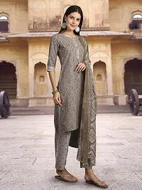 Attractive Grey Printed Cotton Blend Kurta Pant With Dupatta For Women-thumb3