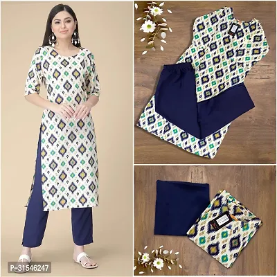 Stylish Crepe Printed Straight Kurta With Pant Set For Women-thumb0