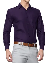 Stylish Cotton Purple Solid Long Sleeve Regular Fit Formal Shirt For Men-thumb2