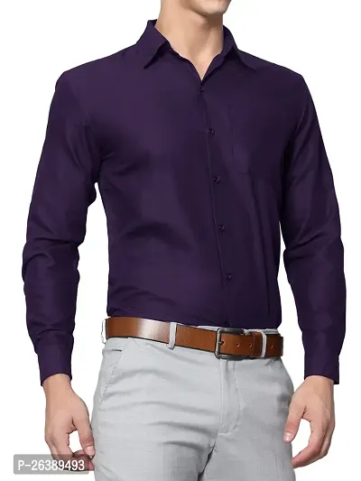 Stylish Cotton Purple Solid Long Sleeve Regular Fit Formal Shirt For Men-thumb3