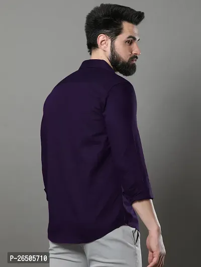 Stylish Purple Cotton Long Sleeve Solid Regular Fit Formal Shirt For Men-thumb3