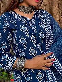 Beautiful Blue Printed Straight Kurta, Bottom and Dupatta Set For Women-thumb4