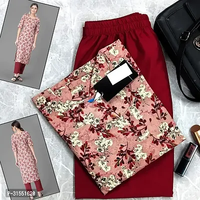 Elegant Peach Crepe Printed Straight Kurta Bottom Set Set For Women