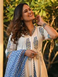 Beautiful White Printed Straight Kurta, Bottom and Dupatta Set For Women-thumb4