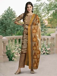 Stylish Khaki Cotton Blend Printed Kurta Bottom and Dupatta Set For Women-thumb1