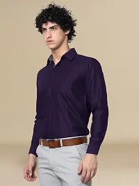 Stylish Cotton Purple Solid Regular Fit Long Sleeve Formal Shirt For Men-thumb1