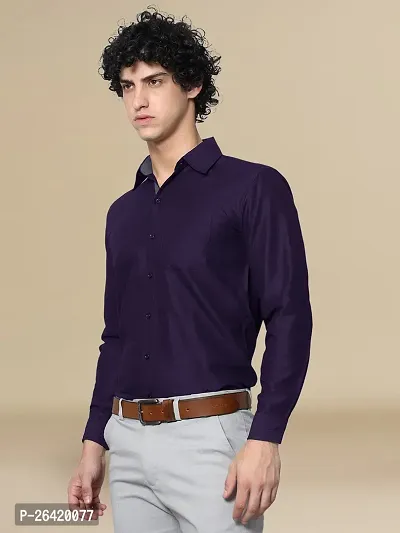 Stylish Cotton Purple Solid Regular Fit Long Sleeve Formal Shirt For Men-thumb2