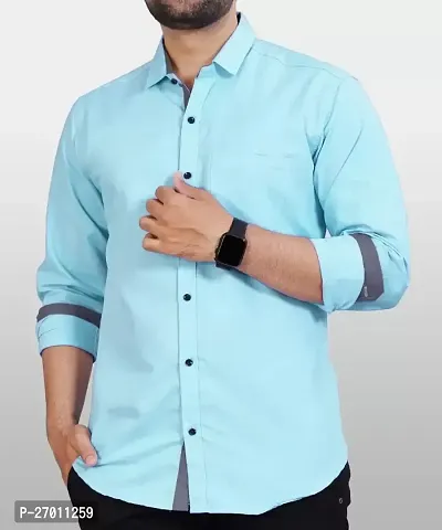 Stylish Blue Cotton Long Sleeves Casual Shirts For Men-thumb0