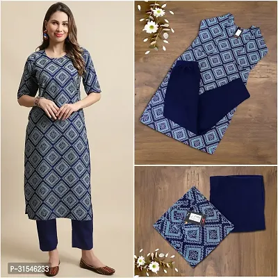 Stylish Crepe Printed Straight Kurta With Pant Set For Women-thumb0