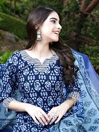 Stylish Navy Blue Cotton Blend Printed Kurta, Bottom and Dupatta Set For Women-thumb4