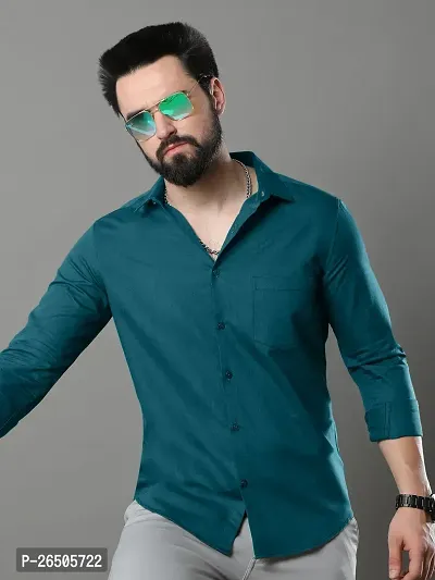 Stylish Green Cotton Long Sleeve Solid Regular Fit Formal Shirt For Men