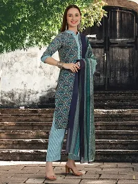 Stylish Teal Cotton Blend Printed Kurta, Bottom and Dupatta Set For Women-thumb3