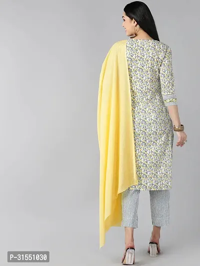 Stylish Yellow Viscose Rayon Floral Printed Kurta, Bottom and Dupatta Set For Women-thumb4