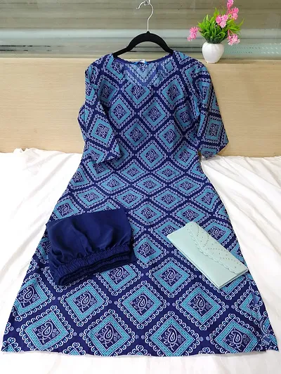 Stylish Crepe Printed Straight Kurtis Bottom Set