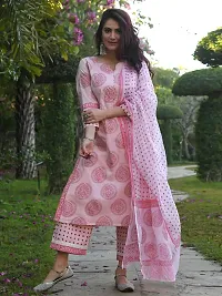 Stylish Pink Viscose Rayon Kurta, Bottom And Dupatta Set For Women-thumb1