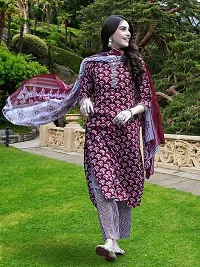 Stylish Maroon Cotton Blend Printed Kurta, Bottom and Dupatta Set For Women-thumb2