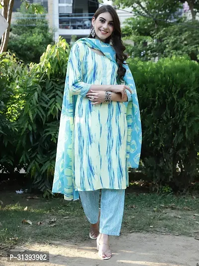 Beautiful Cotton Blend Printed Kurta Pant And Dupatta Set For Women-thumb2