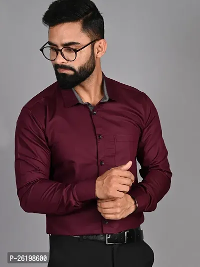 Stylish Maroon Cotton Solid Regular Fit Shirts For Men