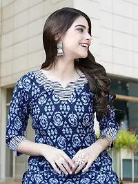 Stylish Navy Blue Cotton Blend Printed Kurta, Bottom and Dupatta Set For Women-thumb3