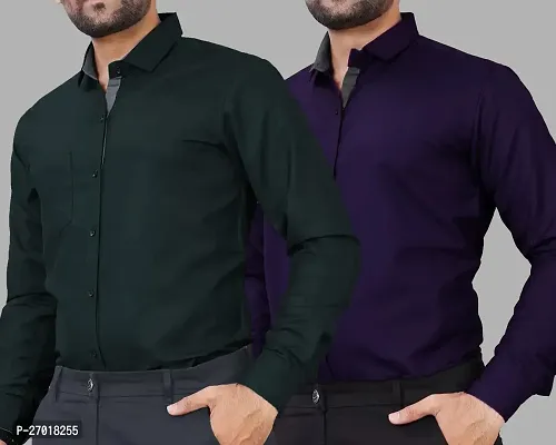 Stylish Multicoloured Cotton Solid Regular Fit Long Sleeve Casual Shirt For Men Pack Of 2-thumb0
