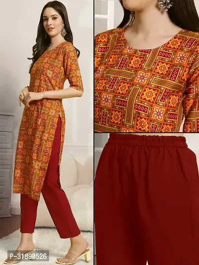 Elegant Crepe Printed Kurta with Pant Set For Women-thumb0