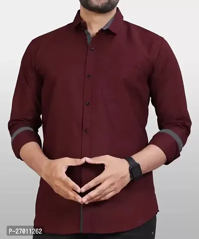 Stylish Maroon Cotton Long Sleeves Casual Shirts For Men-thumb0