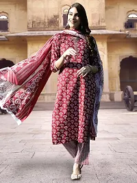 Attractive Maroon Printed Cotton Blend Kurta Pant With Dupatta For Women-thumb2