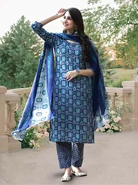 Stylish Blue Cotton Blend Printed Kurta Bottom and Dupatta Set For Women-thumb3