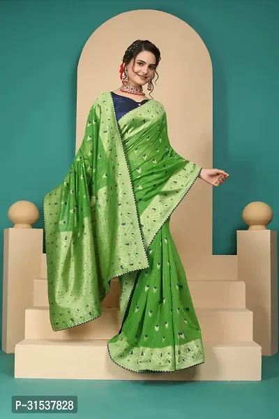 Stylish Jacquard::Art Silk Green Zari Woven Saree with Blouse piece-thumb4