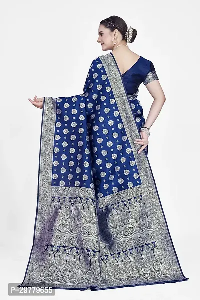 Stylish Blue Art Silk Printed Banarasi Saree With Blouse Piece For Women-thumb2