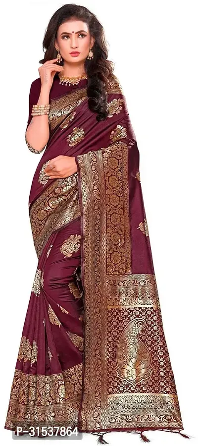 Stylish Art Silk Grey Zari Woven Saree with Blouse piece-thumb0