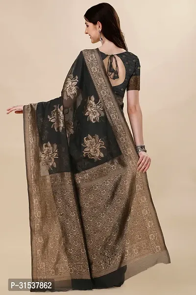 Stylish Art Silk Grey Zari Woven Saree with Blouse piece-thumb2