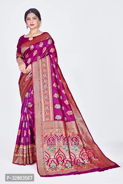 Elegant Art Silk Zari Woven Women Saree with Blouse piece-thumb0