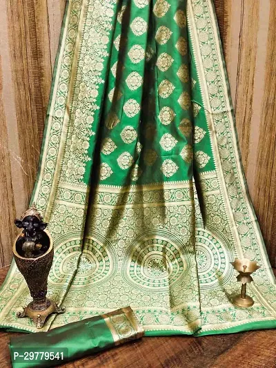 Stylish Green Art Silk Printed Banarasi Saree With Blouse Piece For Women-thumb0